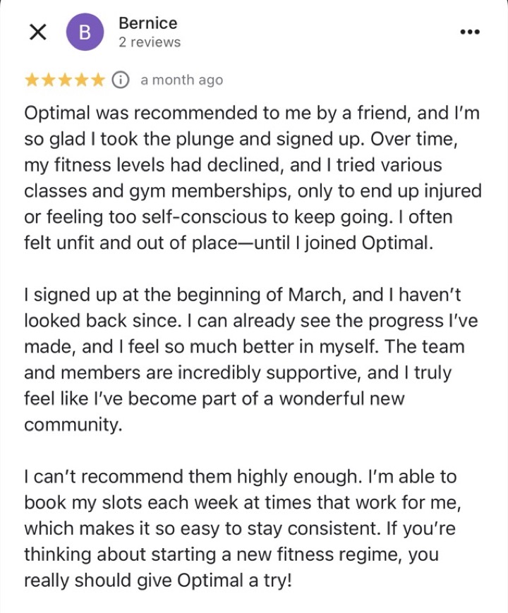 Optimal Health & Fitness member review 1